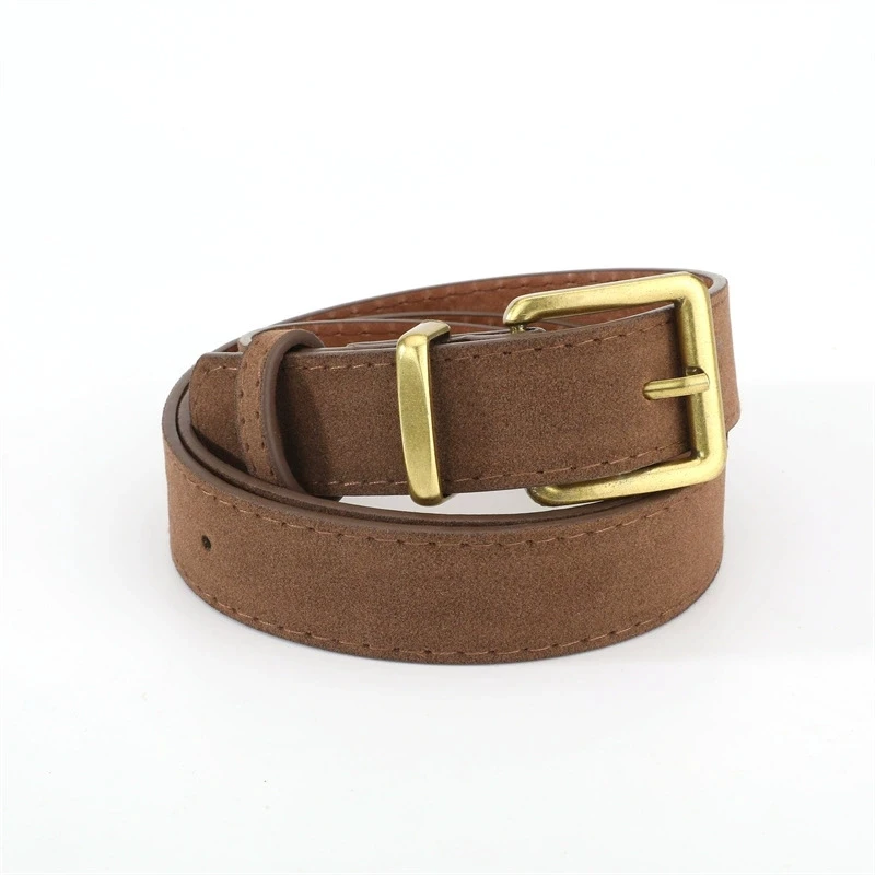 Luxury Suede Pu Leather Belt for Women, Vintage Style with Gold Pin Buckle, 2.8cm Wide Waistband for Dresses & Jeans Accessories