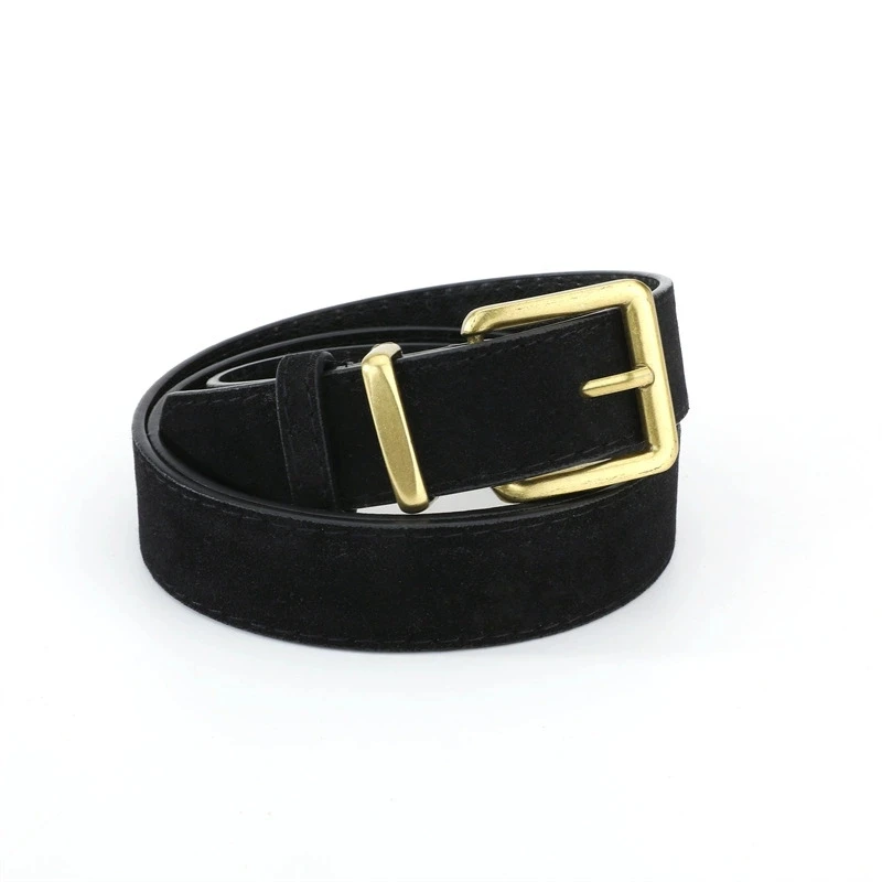 Luxury Suede Pu Leather Belt for Women, Vintage Style with Gold Pin Buckle, 2.8cm Wide Waistband for Dresses & Jeans Accessories