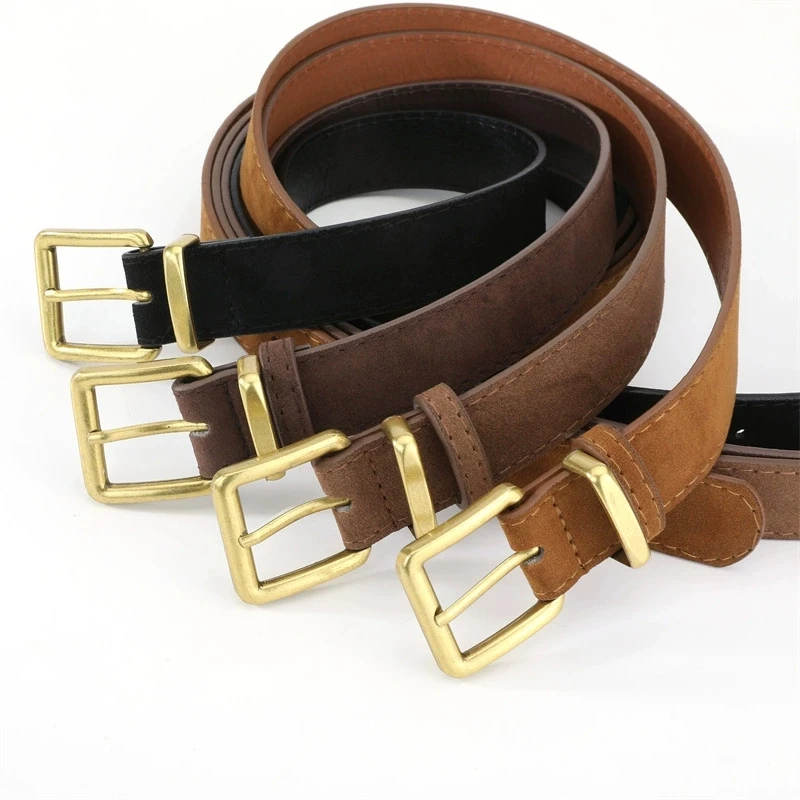 Luxury Suede Pu Leather Belt for Women, Vintage Style with Gold Pin Buckle, 2.8cm Wide Waistband for Dresses & Jeans Accessories
