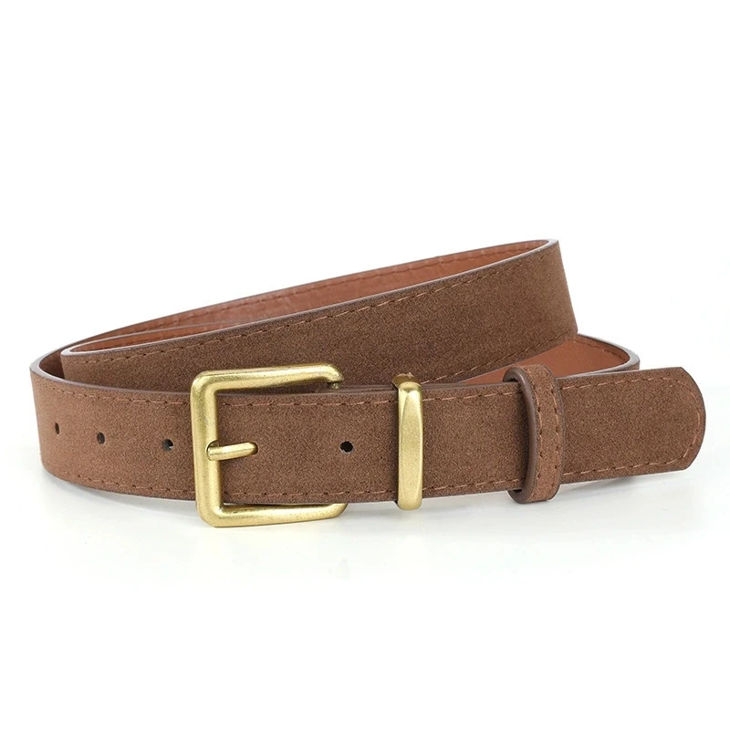 Luxury Suede Pu Leather Belt for Women, Vintage Style with Gold Pin Buckle, 2.8cm Wide Waistband for Dresses & Jeans Accessories