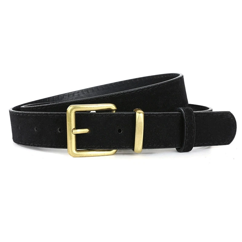 Luxury Suede Pu Leather Belt for Women, Vintage Style with Gold Pin Buckle, 2.8cm Wide Waistband for Dresses & Jeans Accessories
