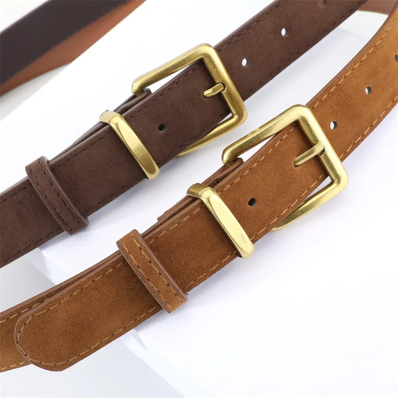 Luxury Suede Pu Leather Belt for Women, Vintage Style with Gold Pin Buckle, 2.8cm Wide Waistband for Dresses & Jeans Accessories