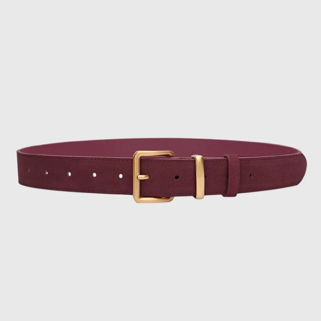 Luxury Suede Pu Leather Belt for Women, Vintage Style with Gold Pin Buckle, 2.8cm Wide Waistband for Dresses & Jeans Accessories