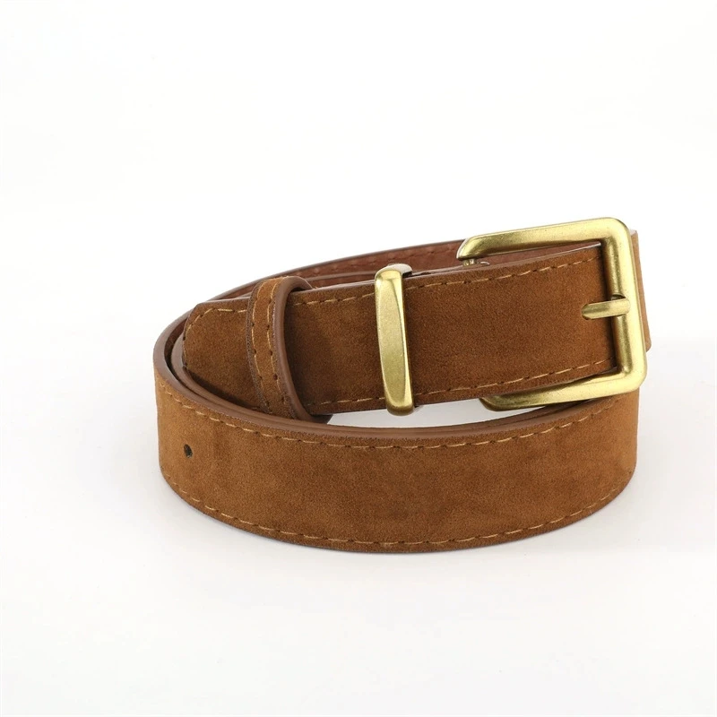 Luxury Suede Pu Leather Belt for Women, Vintage Style with Gold Pin Buckle, 2.8cm Wide Waistband for Dresses & Jeans Accessories