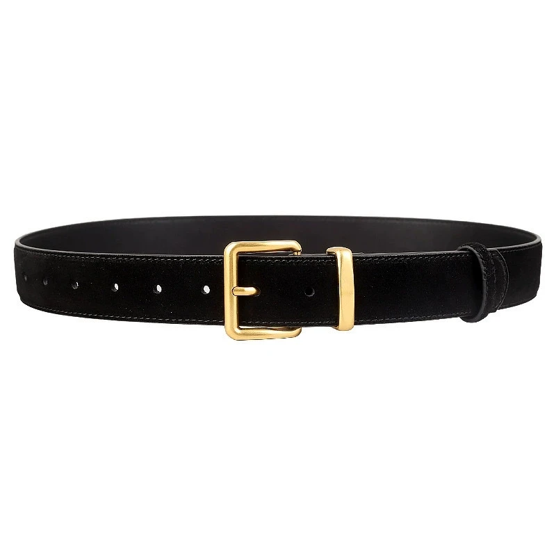 Luxury Suede Pu Leather Belt for Women, Vintage Style with Gold Pin Buckle, 2.8cm Wide Waistband for Dresses & Jeans Accessories