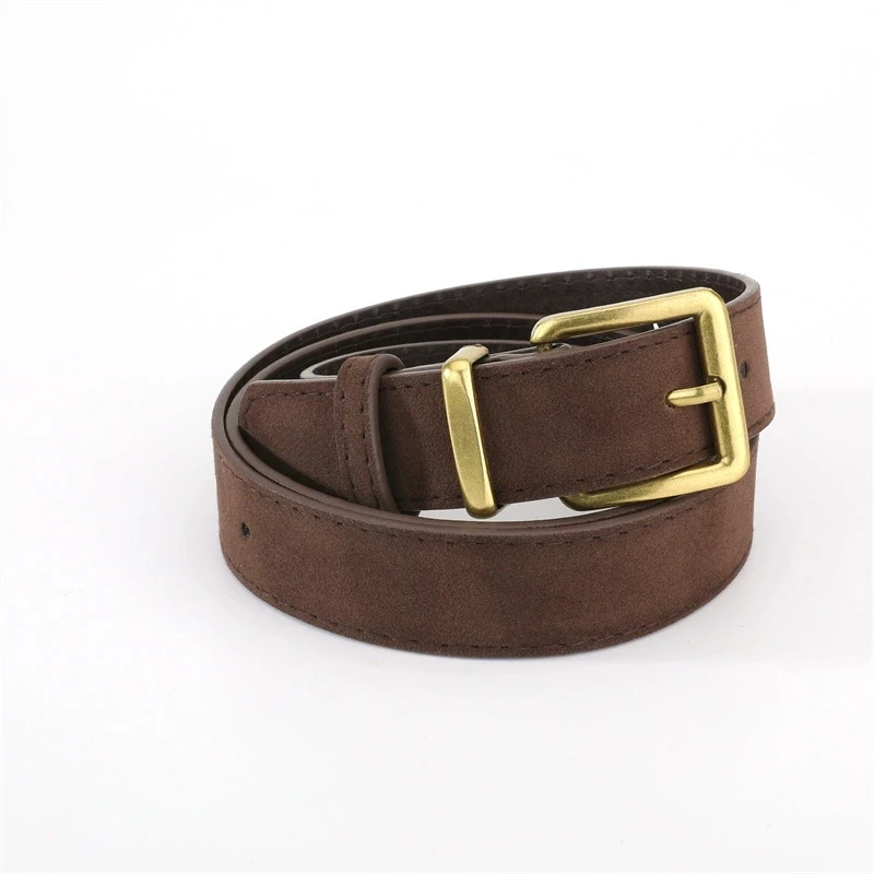 Luxury Suede Pu Leather Belt for Women, Vintage Style with Gold Pin Buckle, 2.8cm Wide Waistband for Dresses & Jeans Accessories