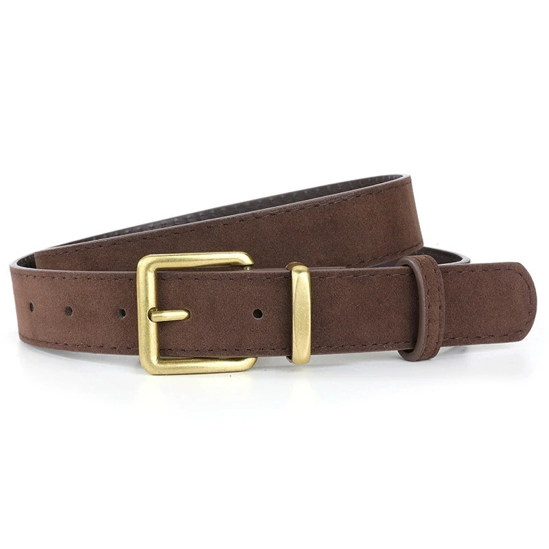 Luxury Suede Pu Leather Belt for Women, Vintage Style with Gold Pin Buckle, 2.8cm Wide Waistband for Dresses & Jeans Accessories