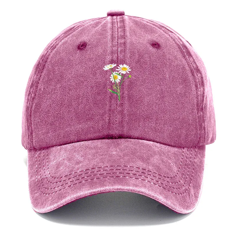 Embroidery Flowers Baseball Cap Washed Cotton Vintage Dad Hat Fashion Streetwear Hip Hop Adjustable Unisex Casual Summer Cap