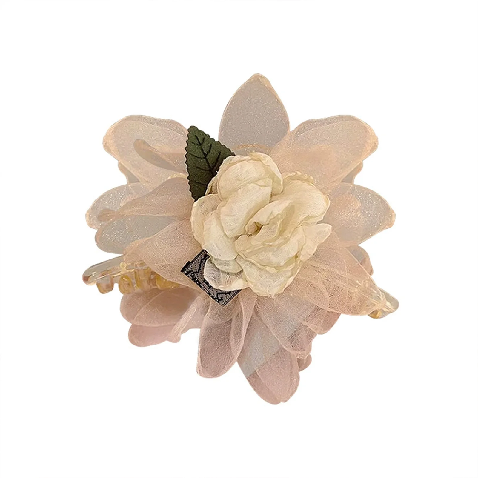 Korean Style Flower Hair Claw Champagne Color Mesh Mountain Camellia Shark Hair Gripper Sweety Exquisite Flower Hair Accessories
