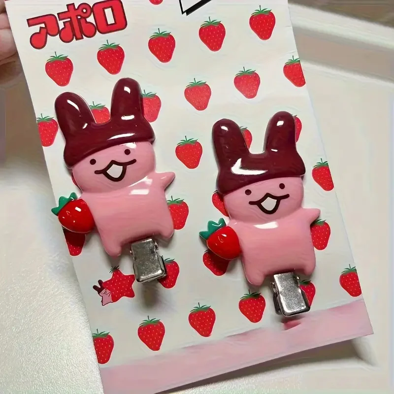 2/4pcs Strawberry Chocolate Bunny Hairpins Cute Cartoon Design Durable Plastic Hair Accessories Styling Fixed Decorative Pinch