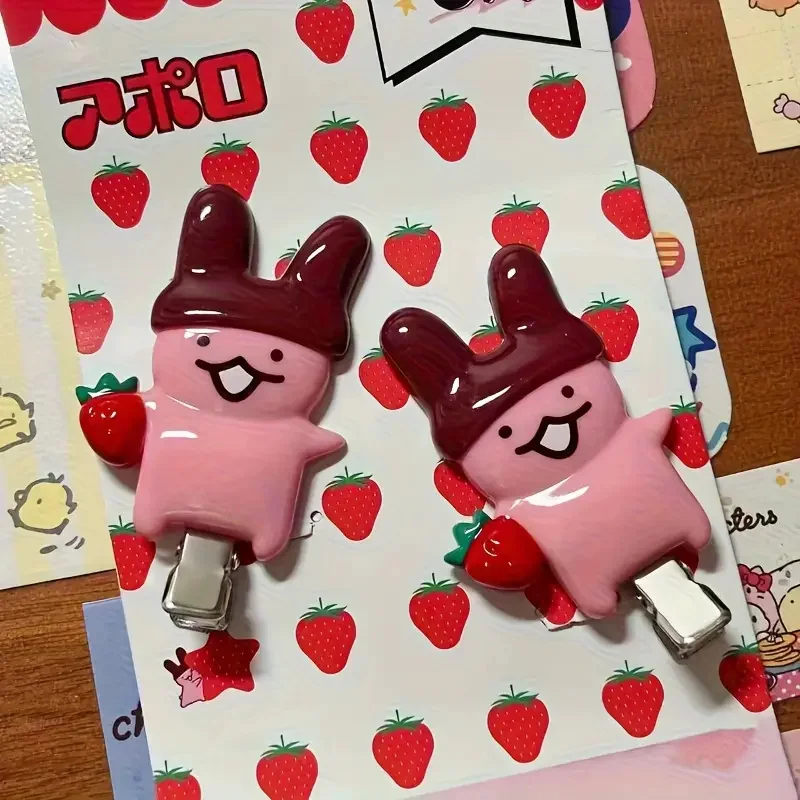 2/4pcs Strawberry Chocolate Bunny Hairpins Cute Cartoon Design Durable Plastic Hair Accessories Styling Fixed Decorative Pinch