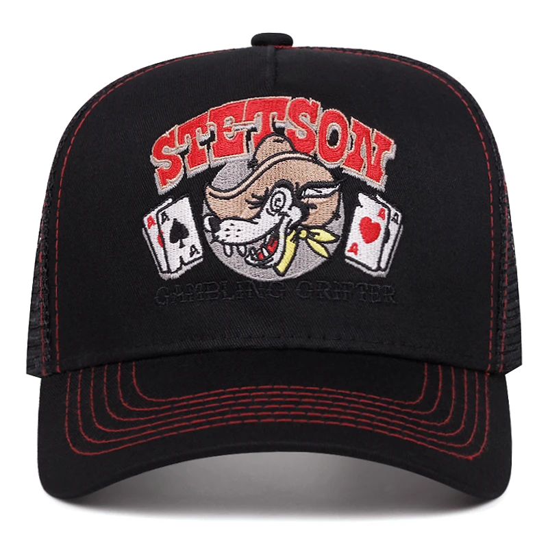 2025 Personalized New Breathable Mesh Hat STETSON Wolf Head Poker Truck Hat Outdoor Sports Sunshade Hat Street HipHop Hat Unisex