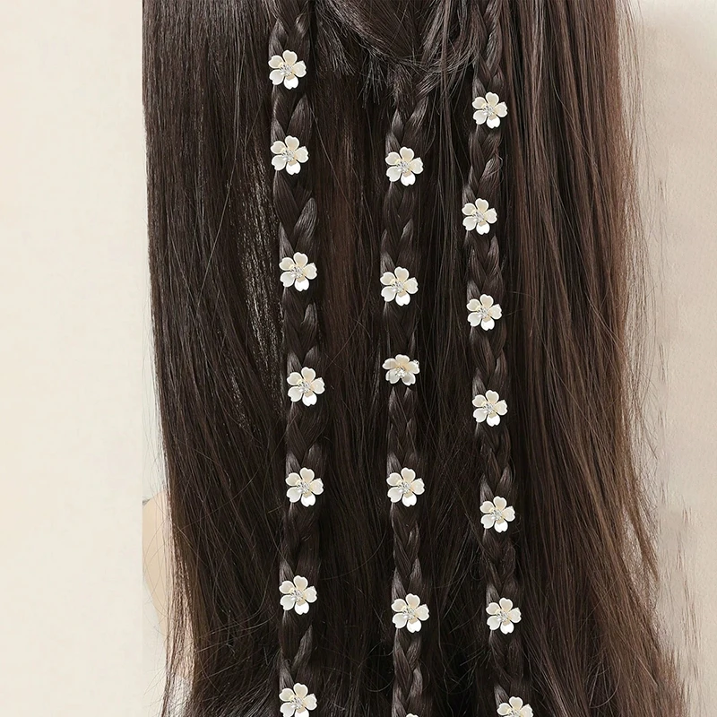 10pcs Sweet Hair Accessories Flower Clips with Braided Pigtails for Hairstyle Decoration