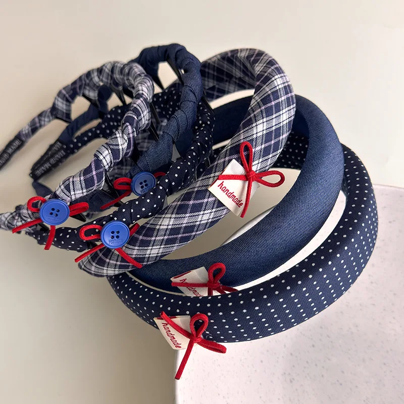 Vintage Headbands for Women British Style Toothed Non-slip Hair Bands Red Bow Blue Hair Hoop Hairband Face Wash Hair Accessories