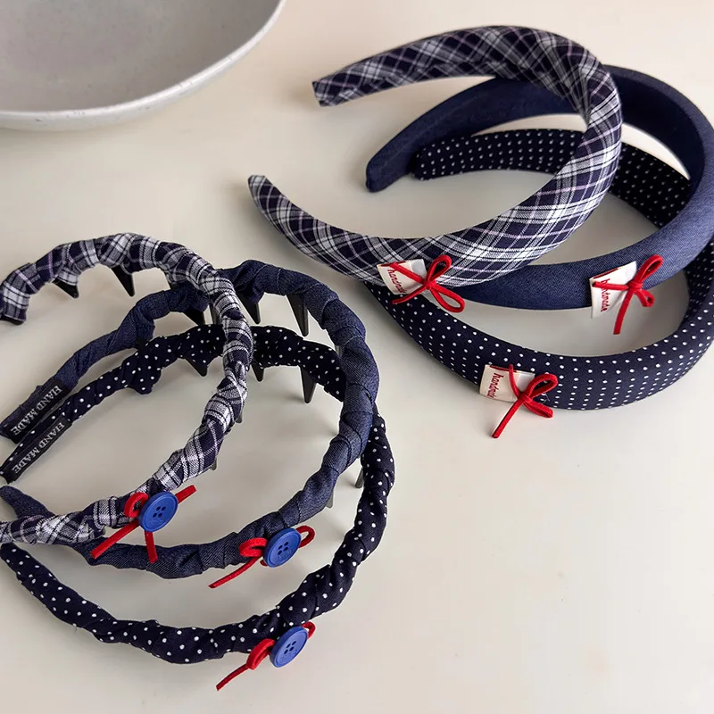Vintage Headbands for Women British Style Toothed Non-slip Hair Bands Red Bow Blue Hair Hoop Hairband Face Wash Hair Accessories