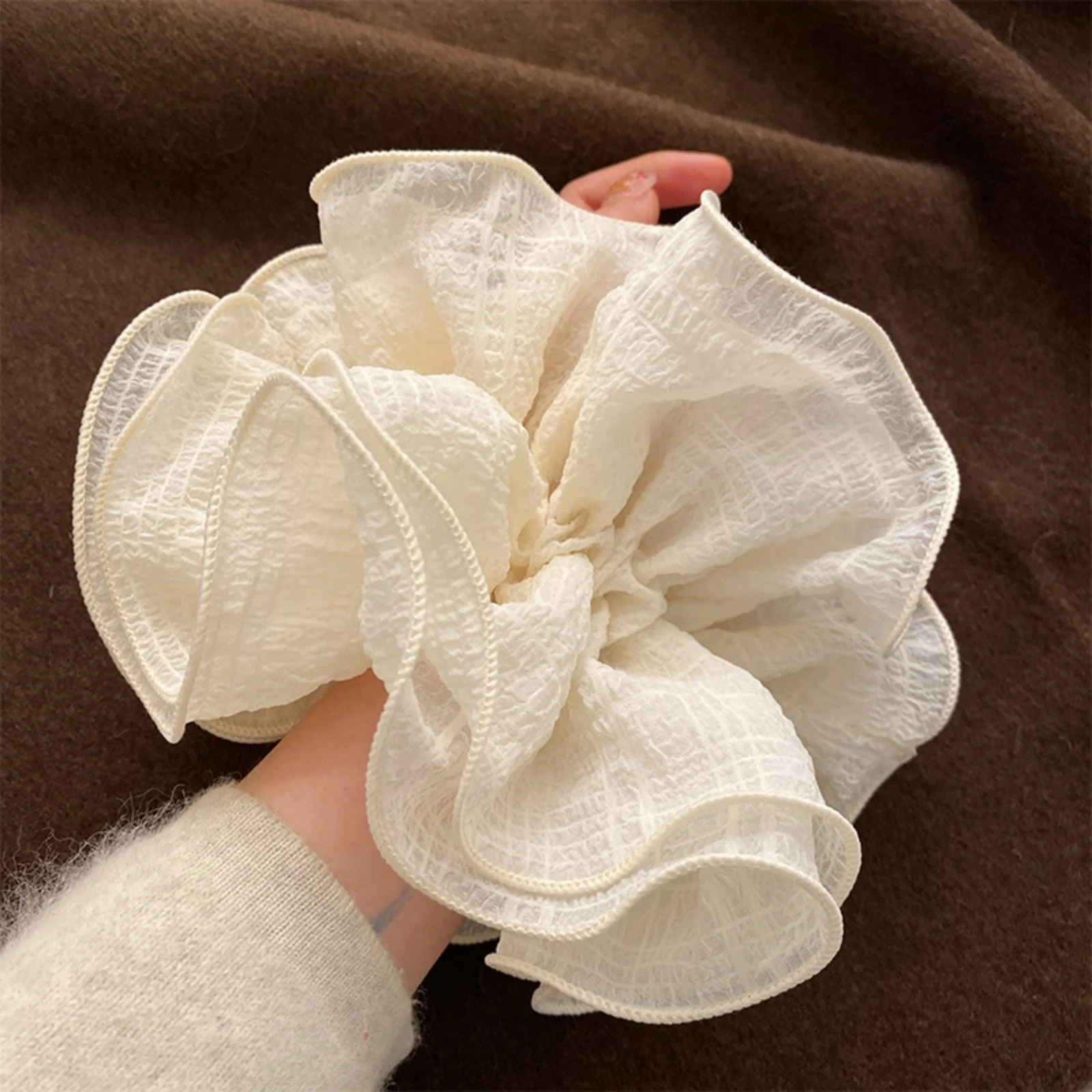 1PC Double-Layer Ruffled Bubble Flower Hair Scrunchie - High-End Korean-Style Hair Tie with Strong Elasticity