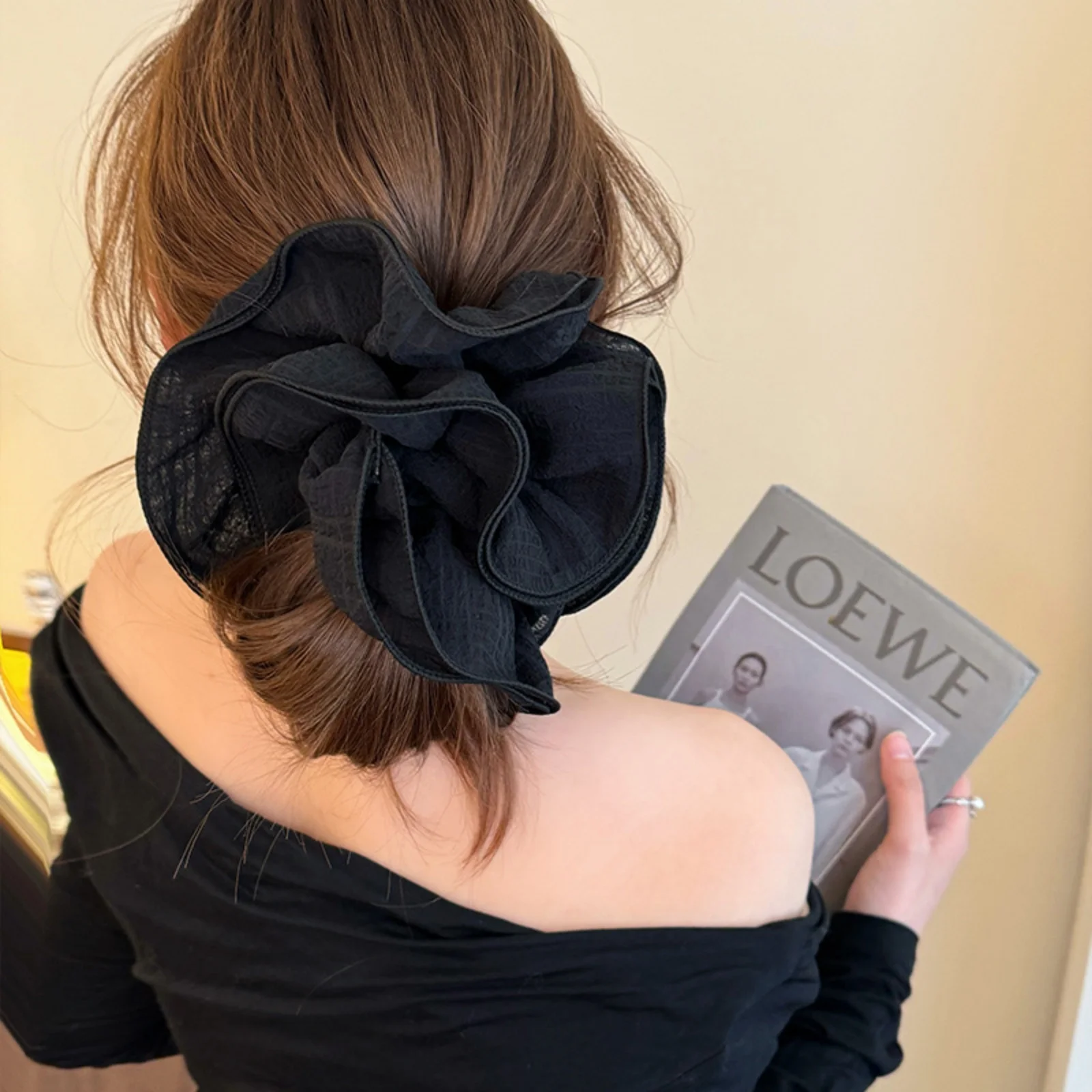 1PC Double-Layer Ruffled Bubble Flower Hair Scrunchie - High-End Korean-Style Hair Tie with Strong Elasticity