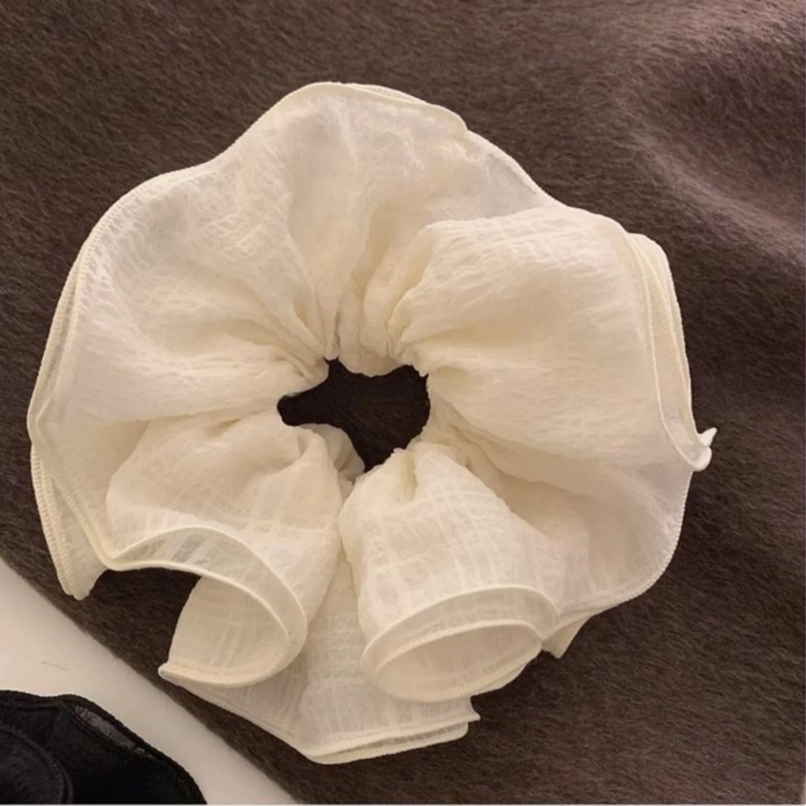 1PC Double-Layer Ruffled Bubble Flower Hair Scrunchie - High-End Korean-Style Hair Tie with Strong Elasticity