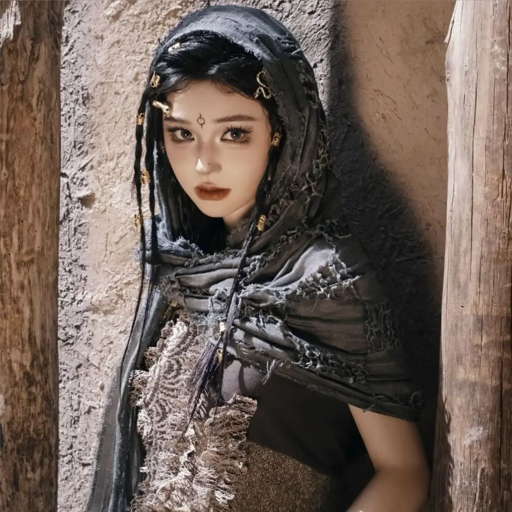 Fashion Medieval Style Medieval Cloak With Viking Brooch Beggar Style Hooded Shawl Scarf Scarf Cape Streetwear