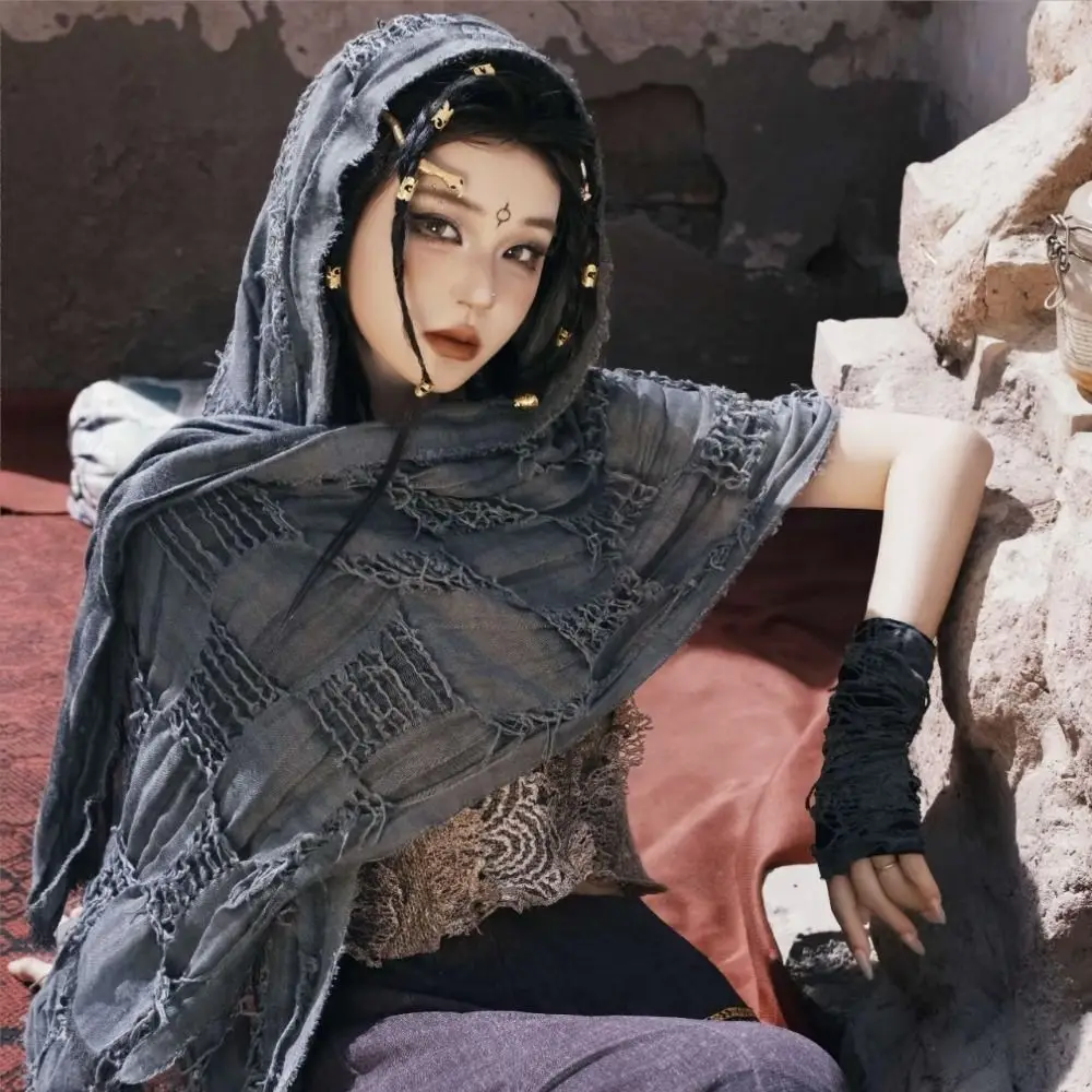 Fashion Medieval Style Medieval Cloak With Viking Brooch Beggar Style Hooded Shawl Scarf Scarf Cape Streetwear