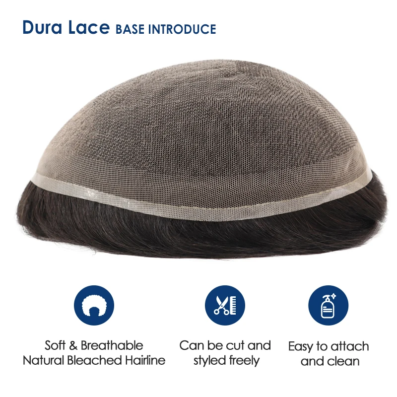 Dura Lace Natural Hairline Lace Toupee Bleached Knots Front Indian Human Hair Toupee For Men Male Hair Prosthesis Korean Lace