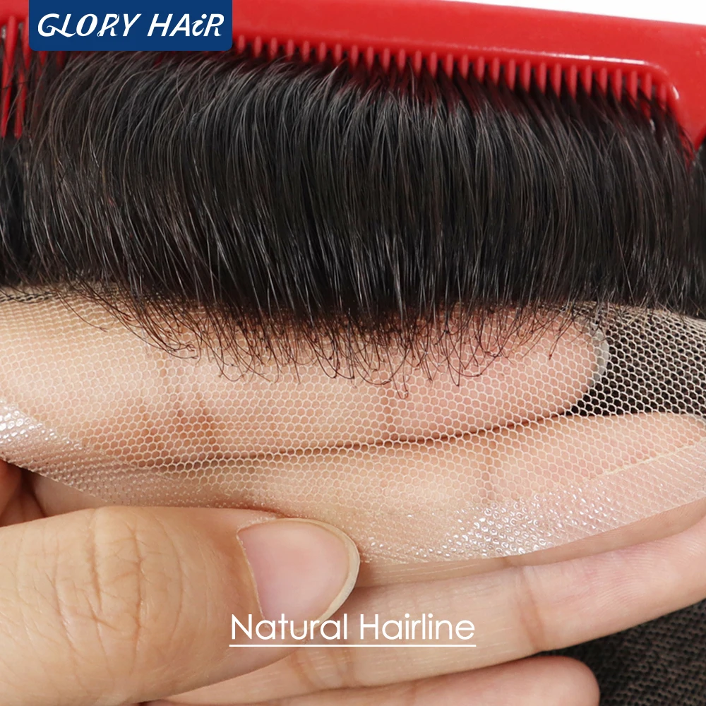 Dura Lace Natural Hairline Lace Toupee Bleached Knots Front Indian Human Hair Toupee For Men Male Hair Prosthesis Korean Lace