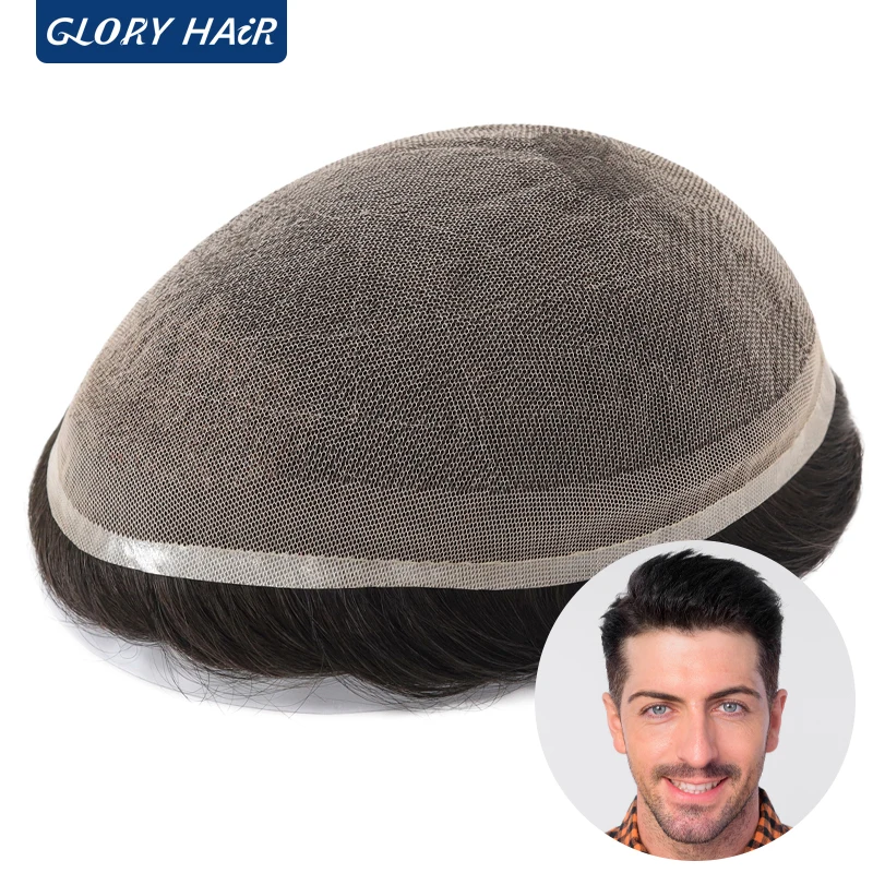 Dura Lace Natural Hairline Lace Toupee Bleached Knots Front Indian Human Hair Toupee For Men Male Hair Prosthesis Korean Lace