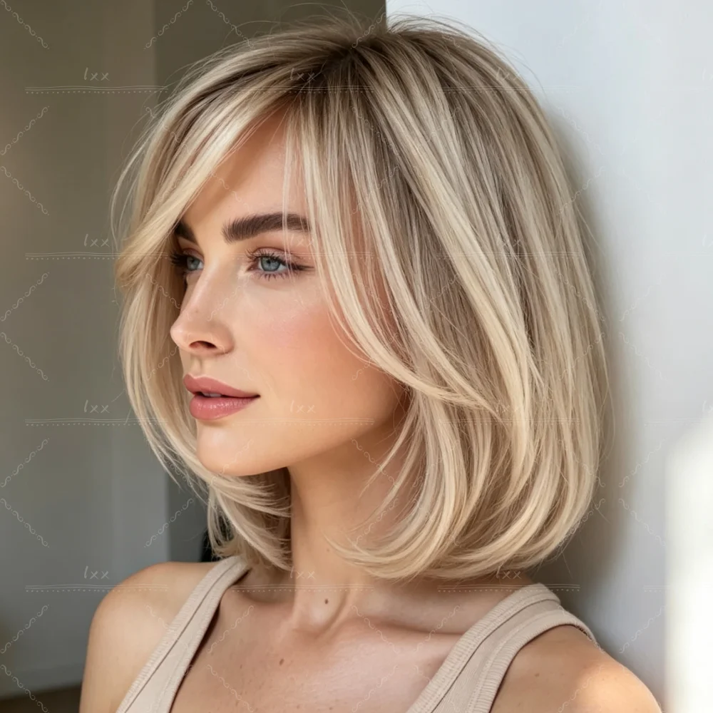 Fashion Short Style Straight Highlight Blond 150 Density |100% Human Hair Wig |  13x4 Lace Front Wig with Baby Hair Pre-Plucked