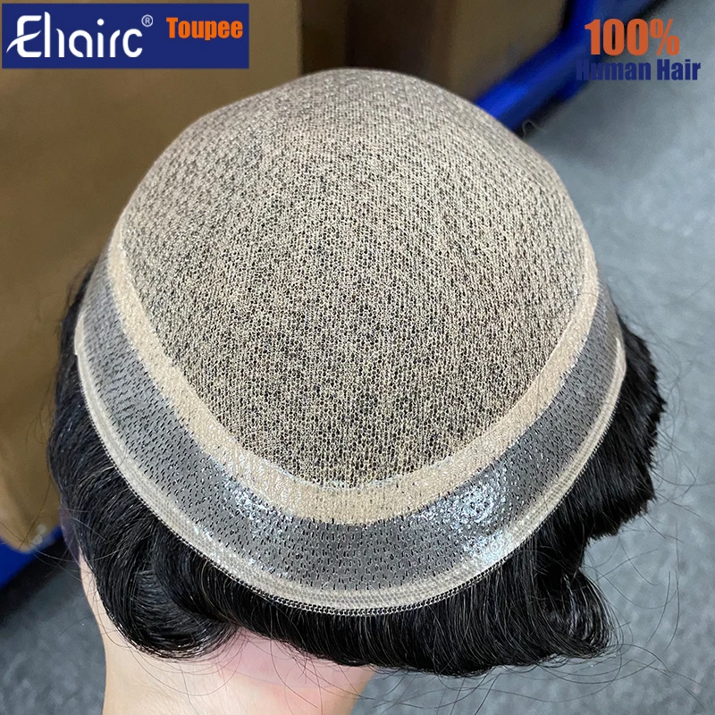 M Lace|Silk Base with Diamond Net Men's Wigs For Men Hair System 6" Toupee Men Durable 100% Human Hair System Unit Mens Wig