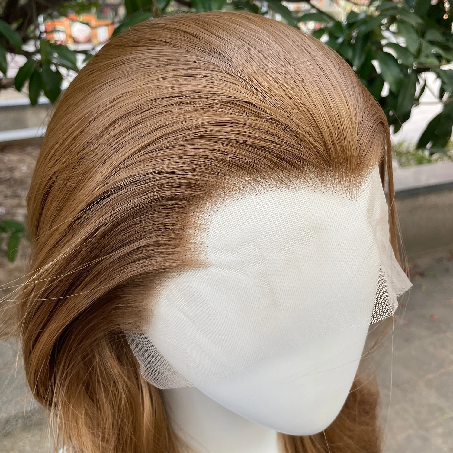 Peak Honey Brown 13X4 Synthetic Lace Front Wigs for Women Shoulder Length Mullet Cosplay Wig for Men Half Hand Tied Glueless