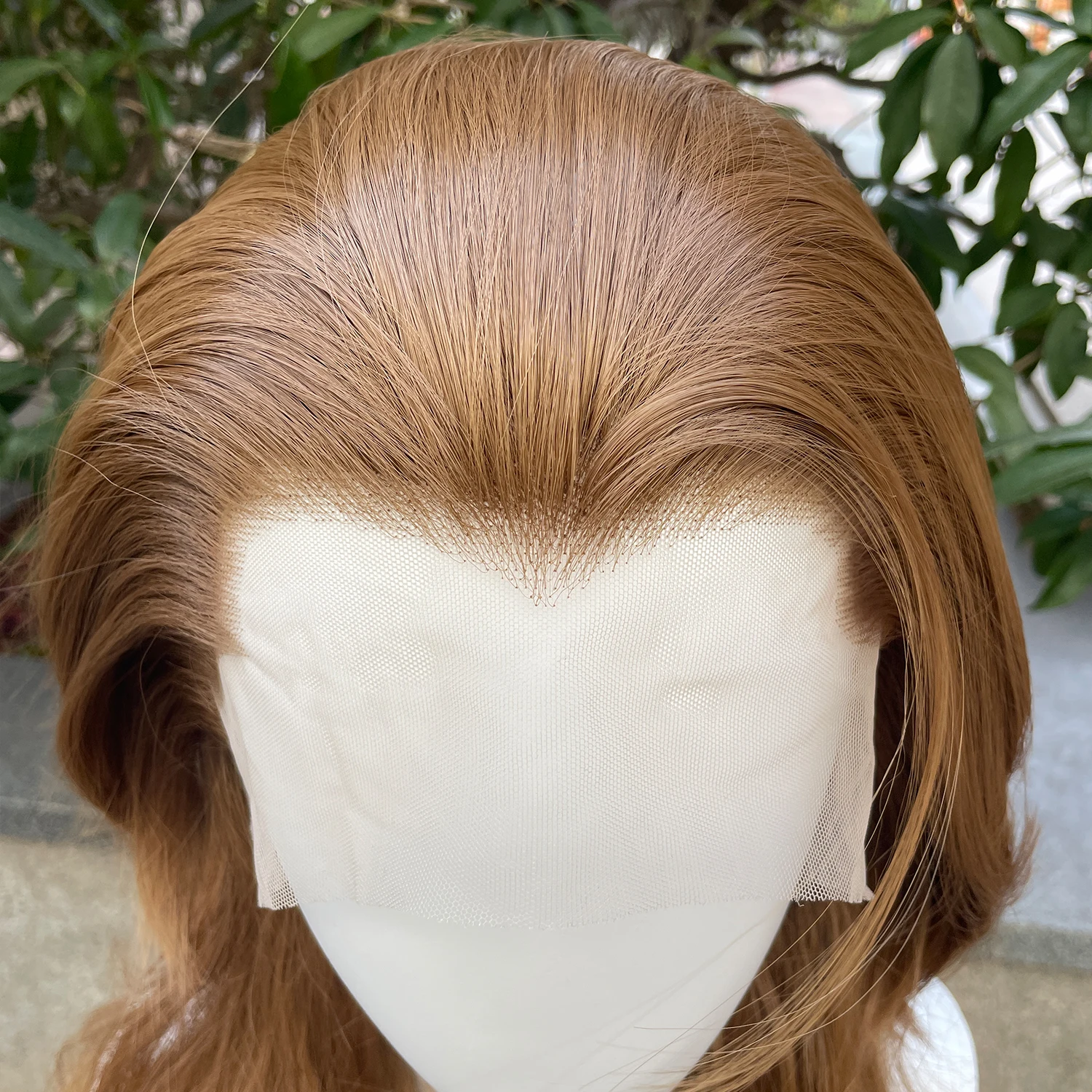 Peak Honey Brown 13X4 Synthetic Lace Front Wigs for Women Shoulder Length Mullet Cosplay Wig for Men Half Hand Tied Glueless