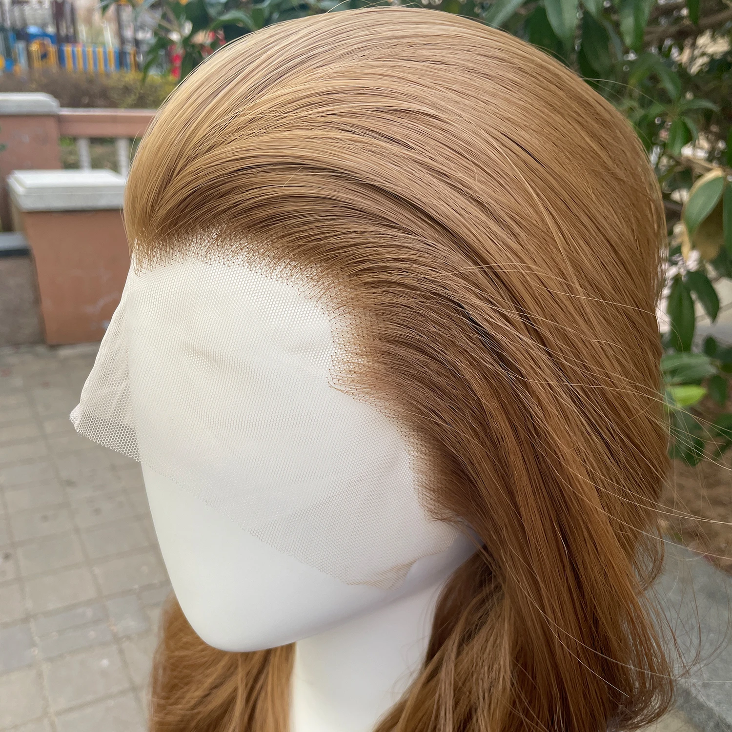 Peak Honey Brown 13X4 Synthetic Lace Front Wigs for Women Shoulder Length Mullet Cosplay Wig for Men Half Hand Tied Glueless