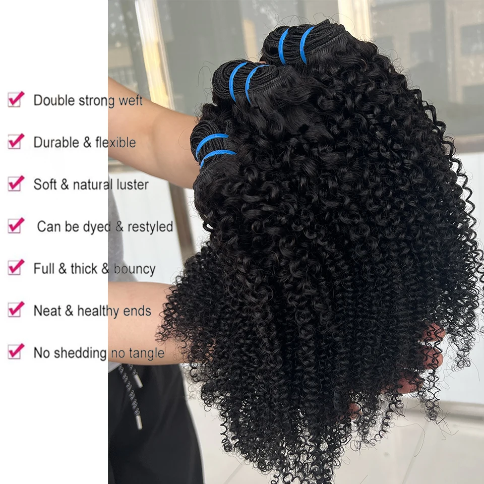 Unprocessed Raw Indian Afro Curly Bundles Human Hair 4A 4B 4C Afro Kinky Curly Human Hair Bundles Double Weft Virgin Human Hair Extensions Natural Color Soft Real Human Hair Weave Bundles For Women Daily Use Birthday Holiday Gift Kpop Popular Hairstyles