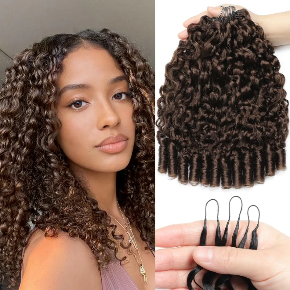 Burmese Curly Chocolate Brown Crochet Hair 60g Pre-Separated Invisible Knotless Human Crochet Hair Reusable Lightweight Hair Extensions For Women