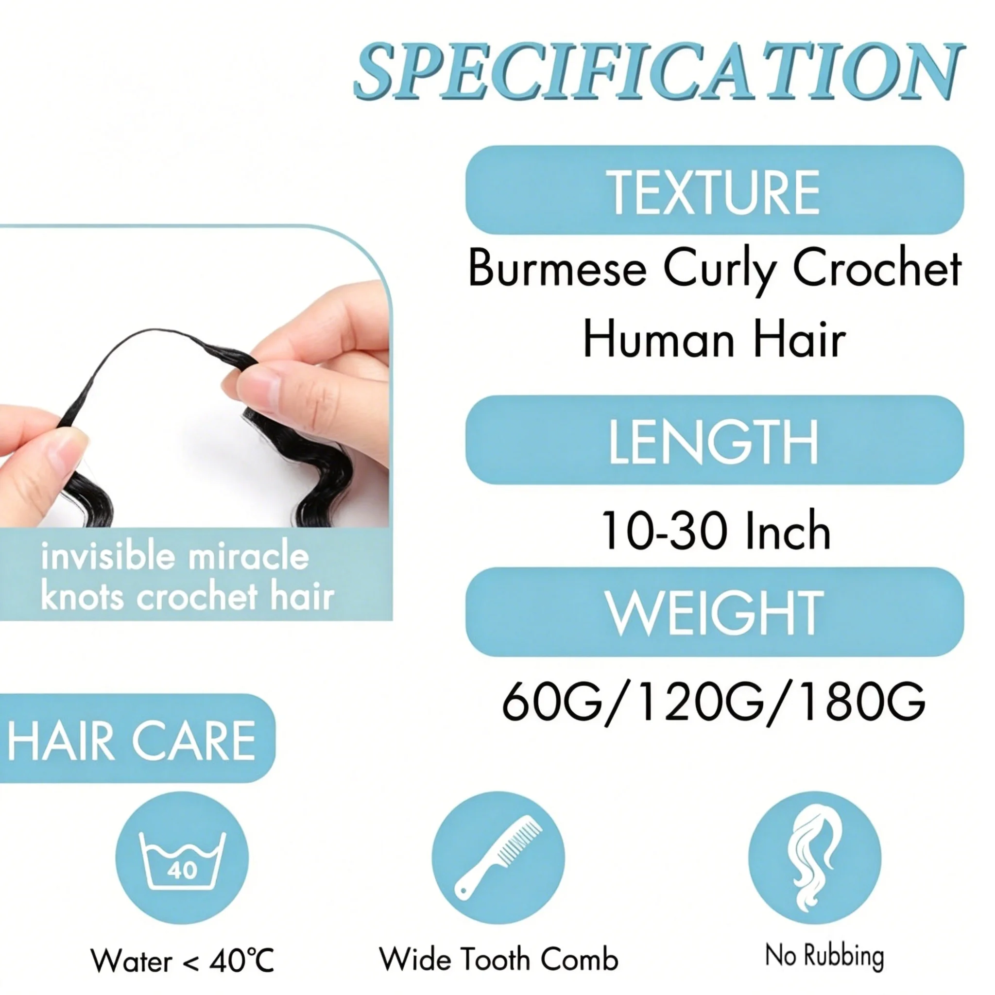 Burmese Curly Chocolate Brown Crochet Hair 60g Pre-Separated Invisible Knotless Human Crochet Hair Reusable Lightweight Hair Extensions For Women