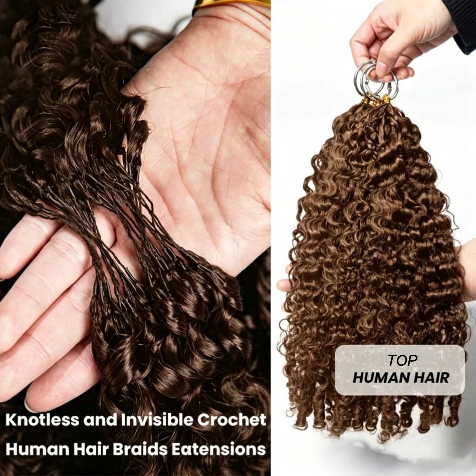 Burmese Curly Chocolate Brown Crochet Hair 60g Pre-Separated Invisible Knotless Human Crochet Hair Reusable Lightweight Hair Extensions For Women