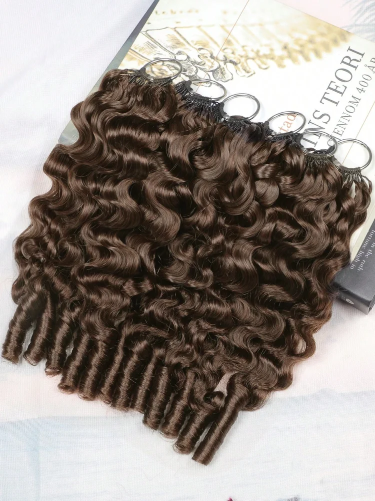 Burmese Curly Chocolate Brown Crochet Hair 60g Pre-Separated Invisible Knotless Human Crochet Hair Reusable Lightweight Hair Extensions For Women