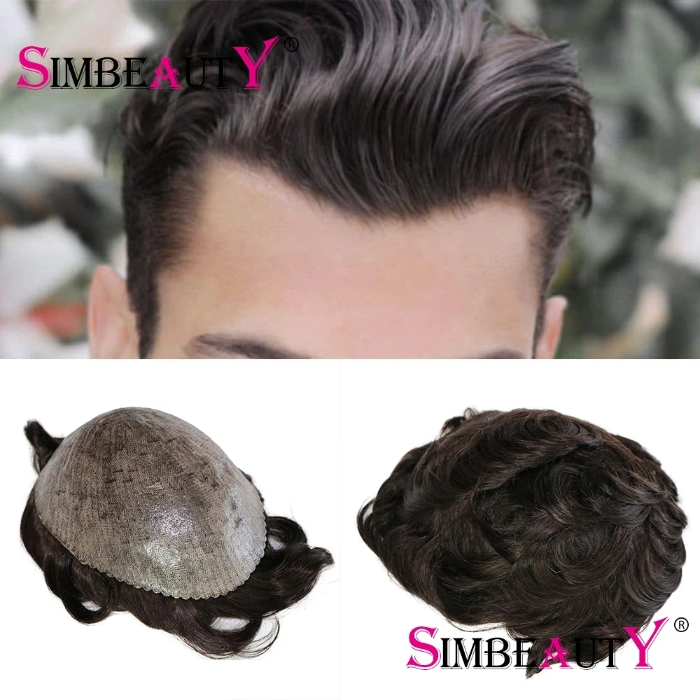 Super Durable Natural Hairline Grey Men Toupee 1b40 1B80 Brown Thin Male Wigs Human Hair Microskin Skin Pu Capillary Prosthesis