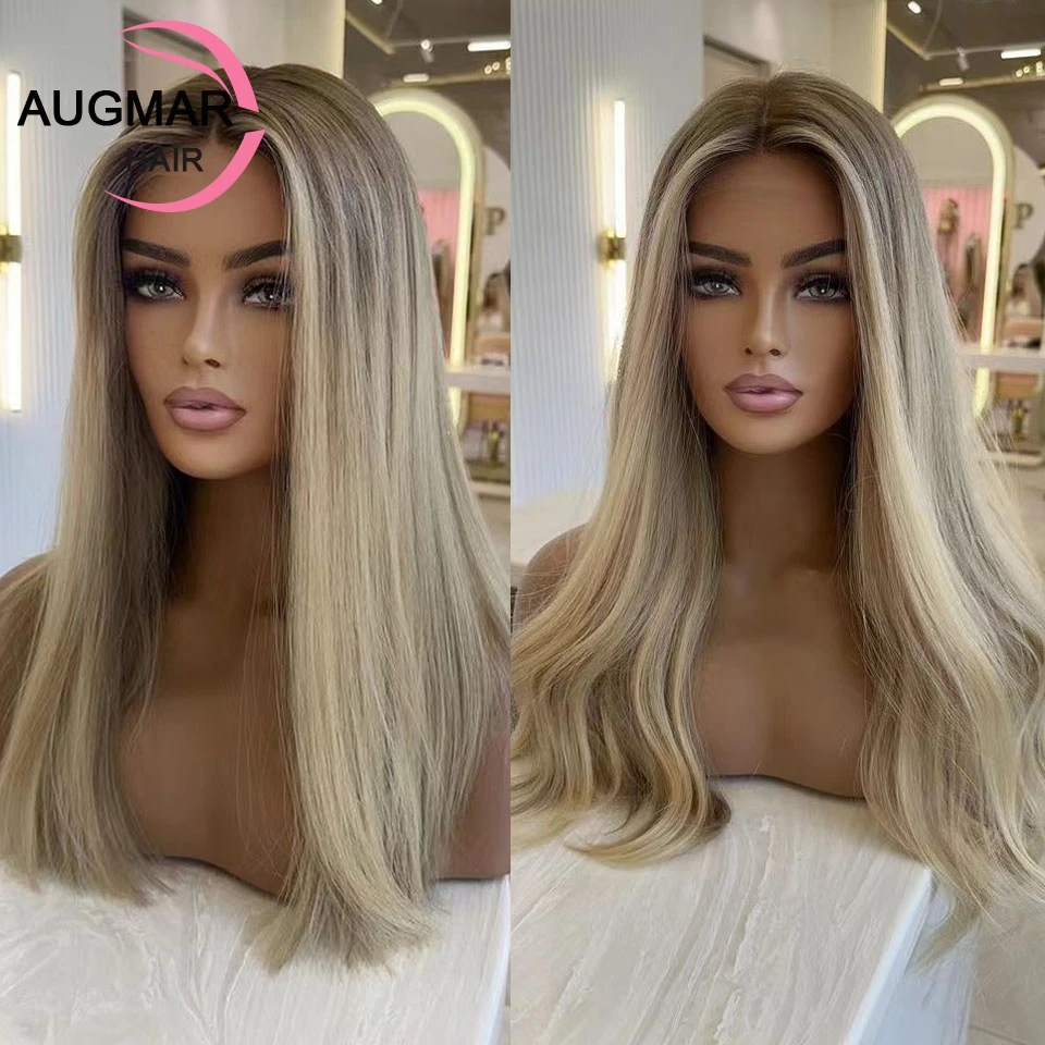13x4 Ash Blonde Highlight Wig Human Hair Glueless 13x6 Straight Lace Front Wigs Transparent Body Wave Human Hair Wigs For Women