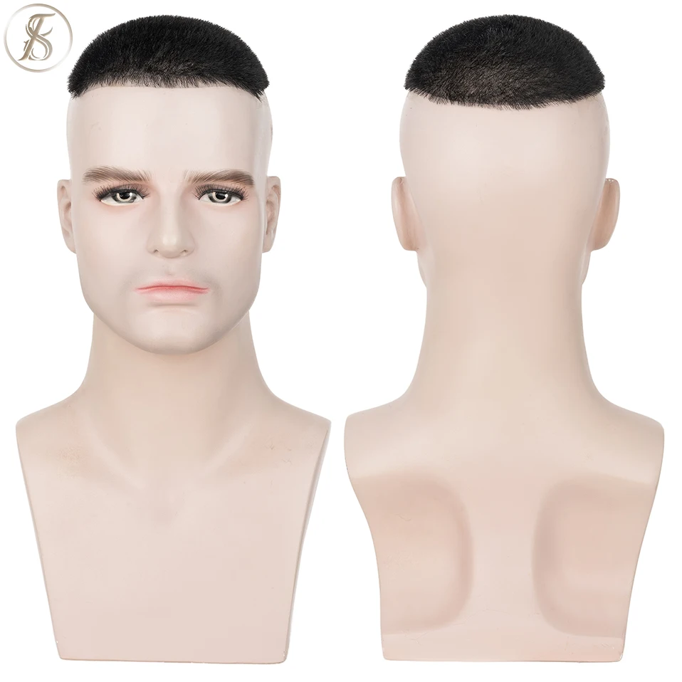TESS Men Hair Wig 100% Human Hair Men Toupee Buzz Cut Hair System Super Thin Skin Natural Black Short Hair Pieces Wigs for Male