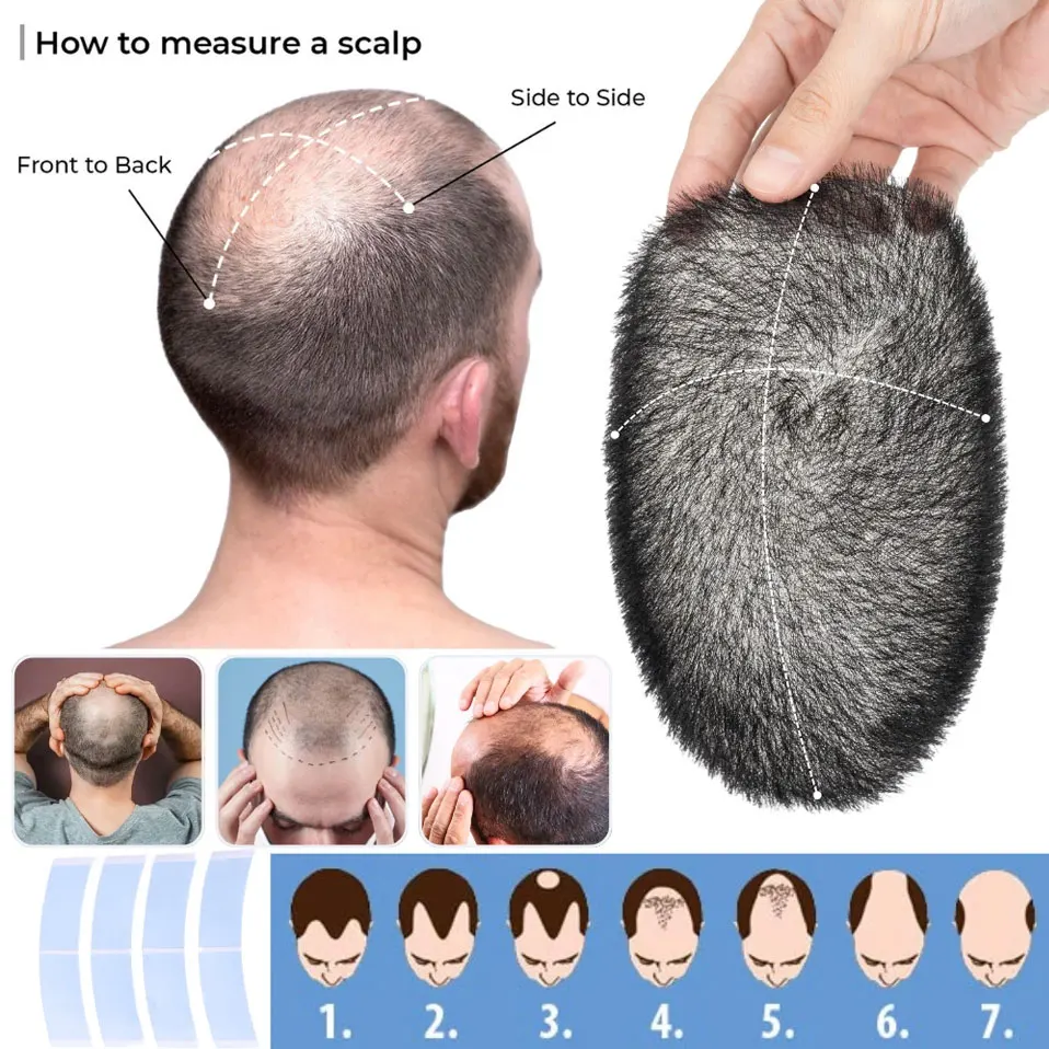 TESS Men Hair Wig 100% Human Hair Men Toupee Buzz Cut Hair System Super Thin Skin Natural Black Short Hair Pieces Wigs for Male