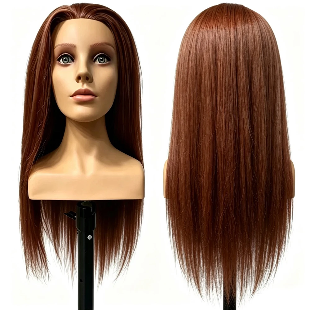 95% Real Hair Mannequin Head with Shoulders, 26 Inch Long Straight Hair, Training Head for Hairdresser Practice Cutting Styling