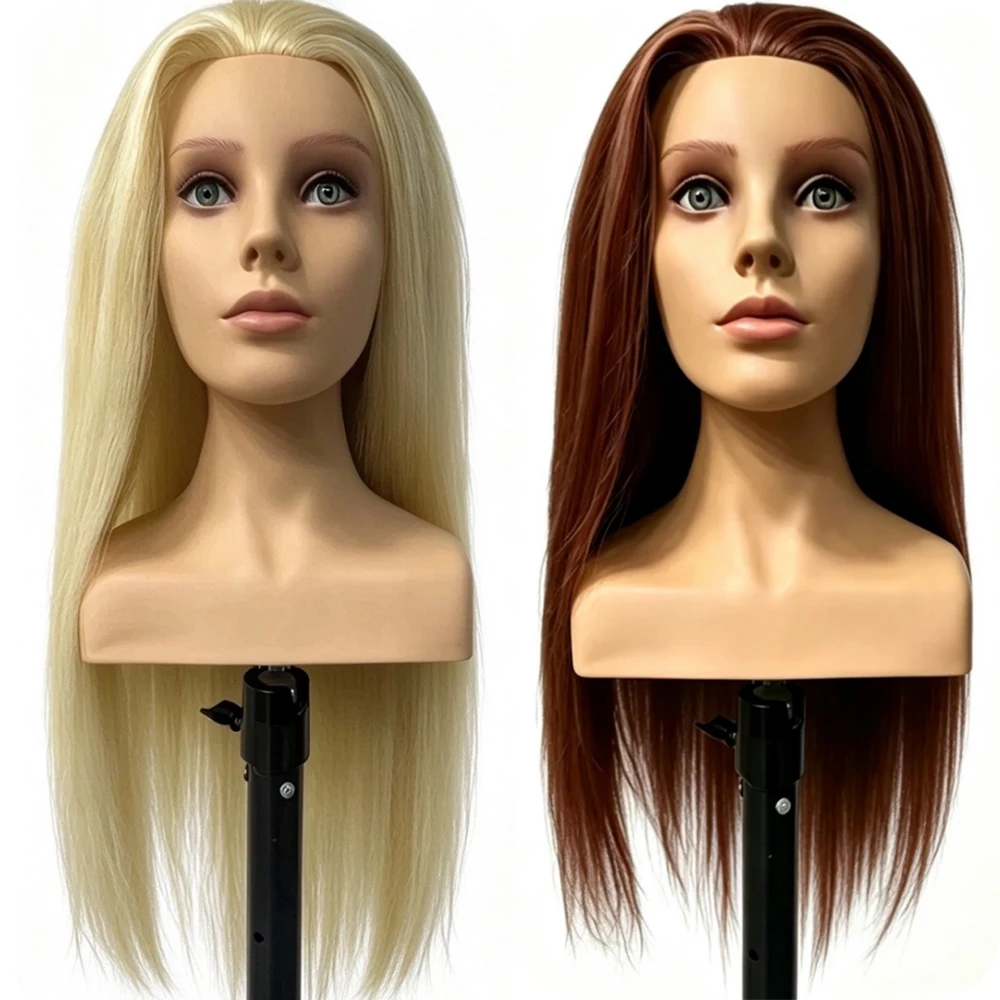 95% Real Hair Mannequin Head with Shoulders, 26 Inch Long Straight Hair, Training Head for Hairdresser Practice Cutting Styling