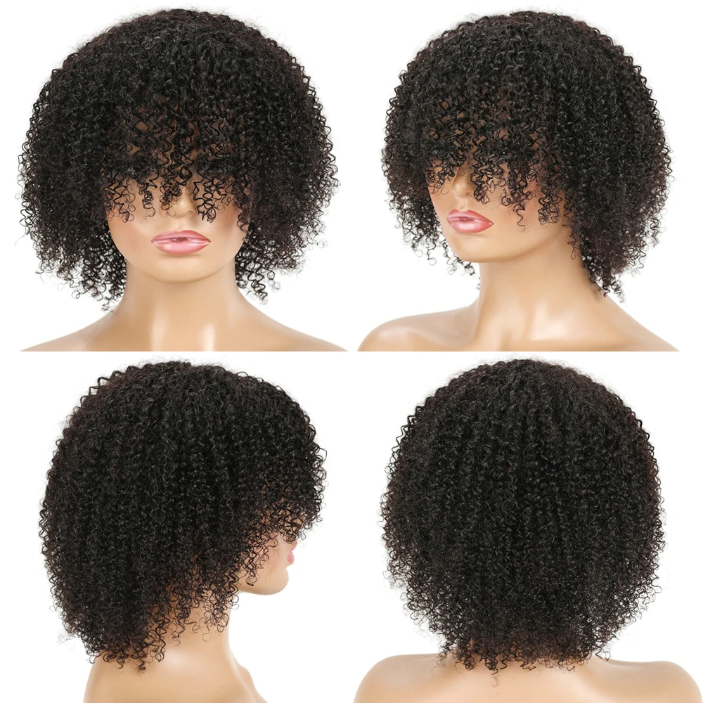 Short Pixie Bob Cut Human Hair Wigs With Bangs Afro Kinky Curly Full Machine Wig Highlight Honey Blonde Colored Wigs For Women