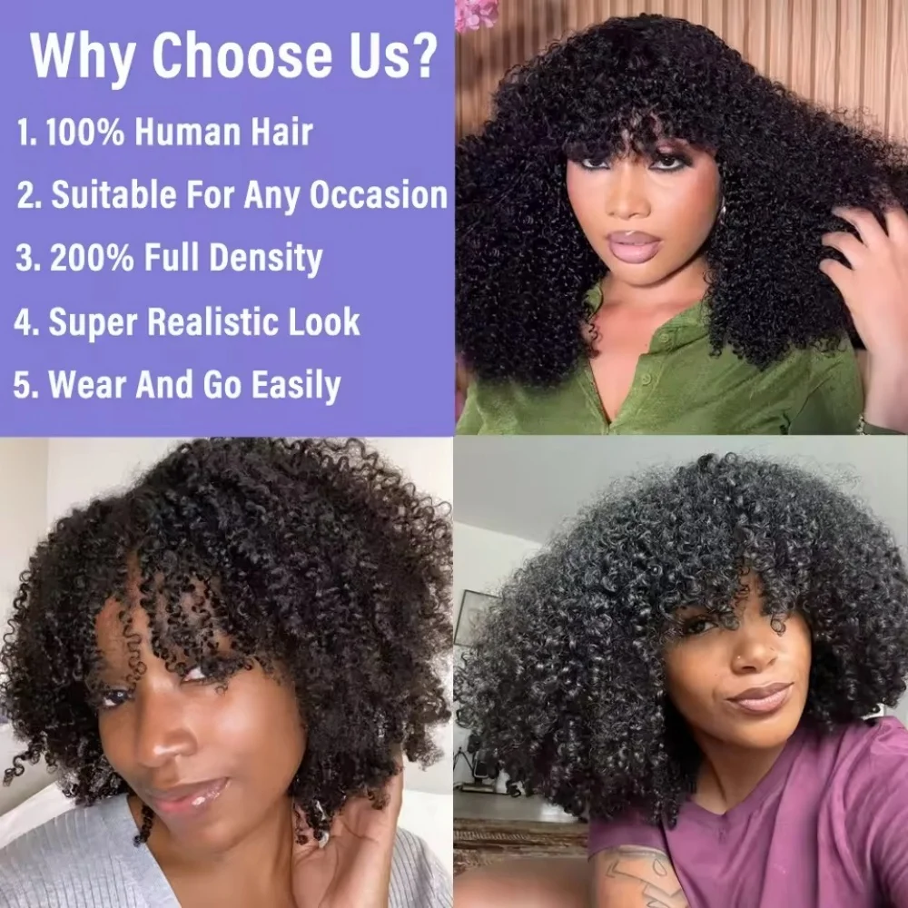 Short Pixie Bob Cut Human Hair Wigs With Bangs Afro Kinky Curly Full Machine Wig Highlight Honey Blonde Colored Wigs For Women