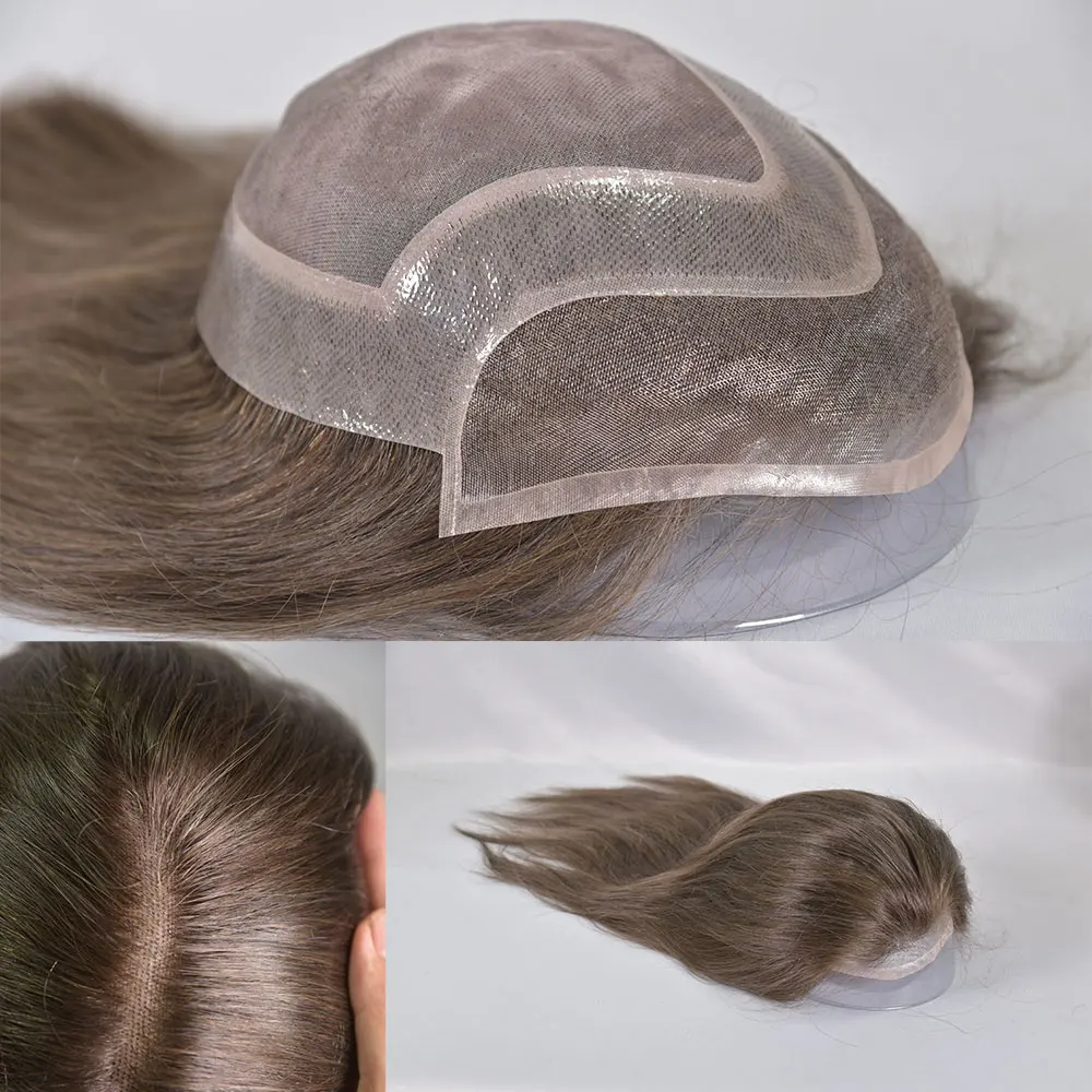 Mens Human Hair Durable Mono Lace Long Toupee For Men Hairpiece Replacement System 12inch Swiss Lace Front Men Wigs 8"x10" 17#