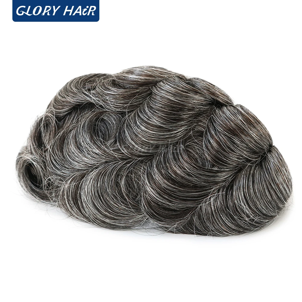 BIO 0.05-0.06mm Thin Skin Toupee For Man V-Loop Front Invisible Hairline Men's Capillary Prosthesis 100%Density Male Hair System