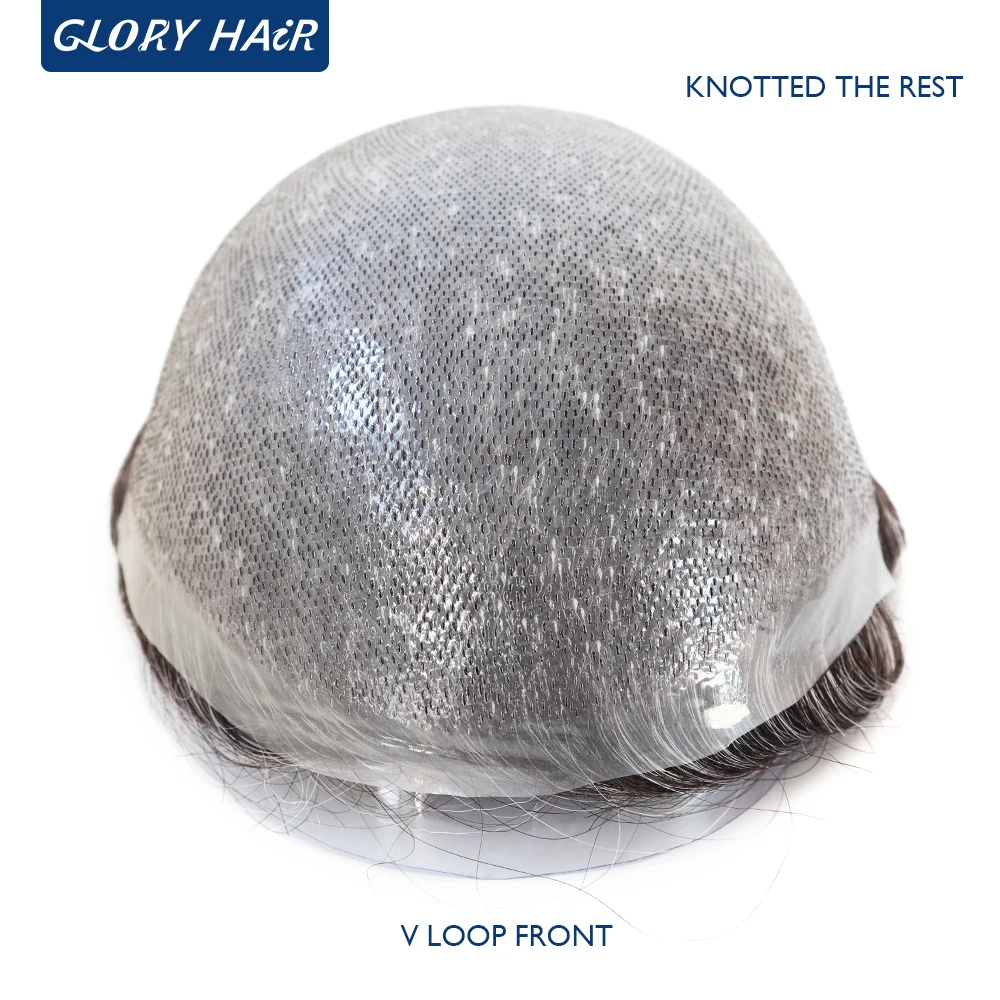 BIO 0.05-0.06mm Thin Skin Toupee For Man V-Loop Front Invisible Hairline Men's Capillary Prosthesis 100%Density Male Hair System