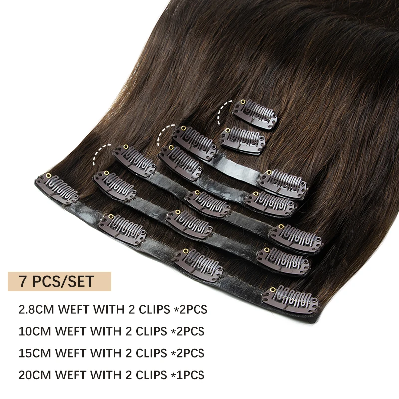 Seamless PU Clip In Hair Extensions Human Hair Invisible PU Clip on Hair For Thin Raw Hair 7PCS 12-24inch 100G-120G