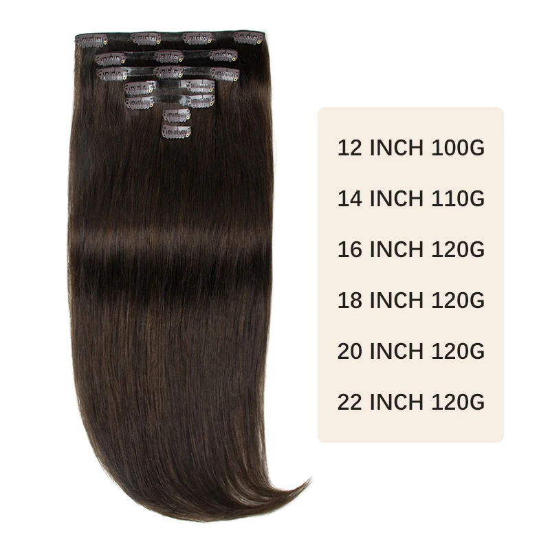 Seamless PU Clip In Hair Extensions Human Hair Invisible PU Clip on Hair For Thin Raw Hair 7PCS 12-24inch 100G-120G